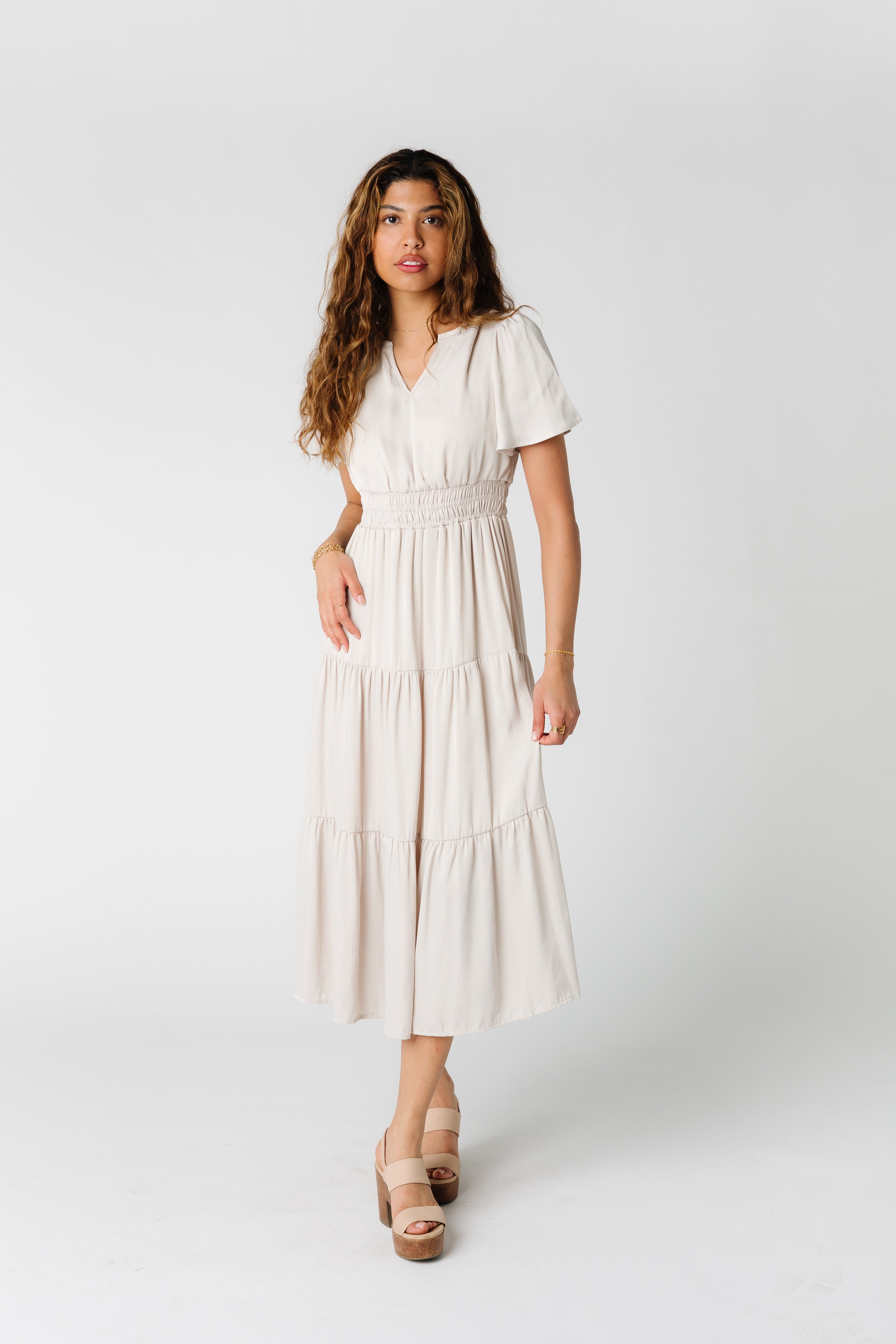Split Tiered Midi Dress WOMEN'S DRESS Blu Pepper Ivory S 
